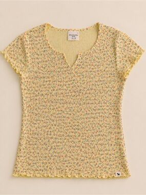 abercrombie kids Yellow Floral Ribbed Short Sleeve Tee